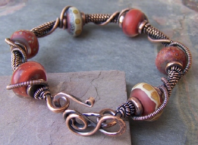 Autumn Spice Lampwork and Copper Bangle