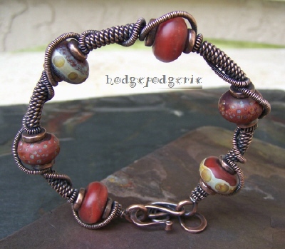 Autumn Spice Lampwork and Copper Bangle