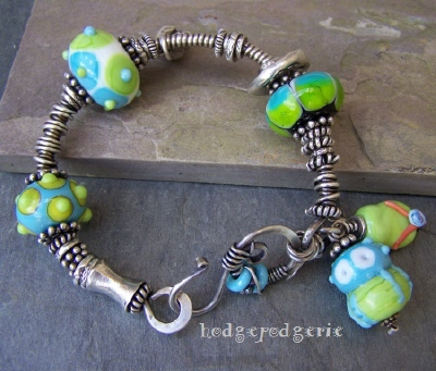 Beach Fun Lampwork and Sterling Silver Bangle