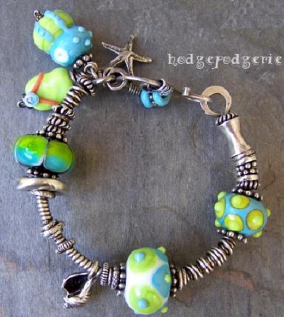 Beach Fun Lampwork and Sterling Silver Bangle