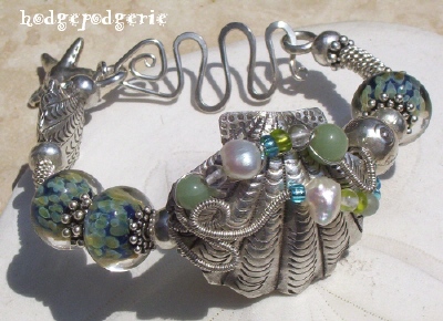 Sea Gems Lampwork and Silver Bangle