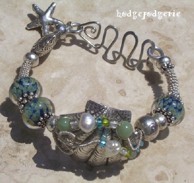 Sea Gems Lampwork and Silver Bangle